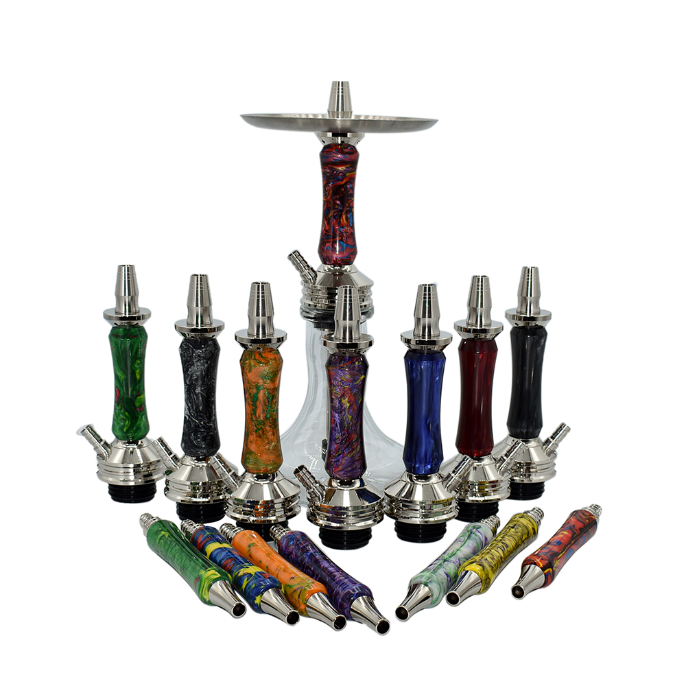 New design Wholesale wooden stem with resin shisha smoking stainless steel luxury glass shisha hookah