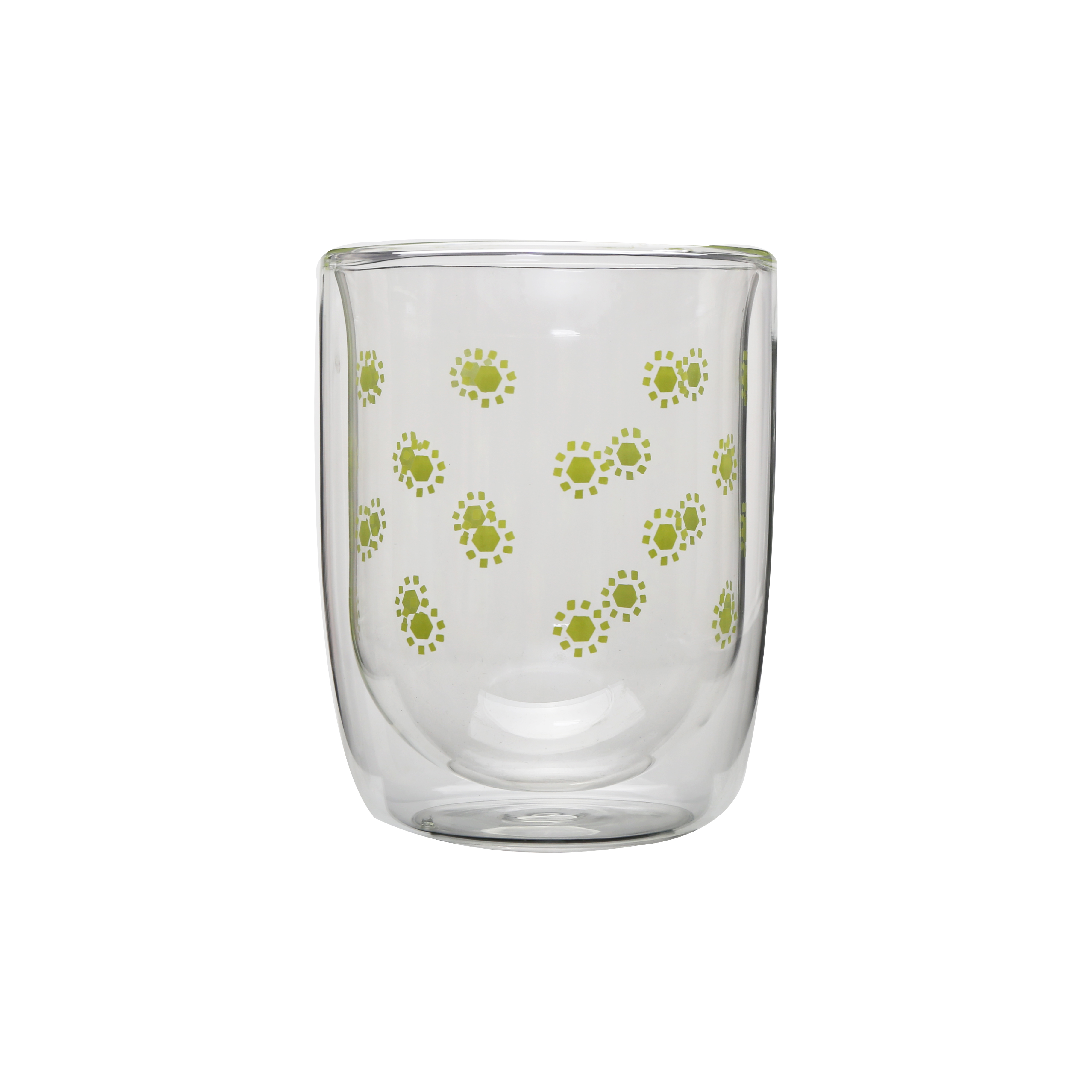 high borosilicate double wall glass cup with decal